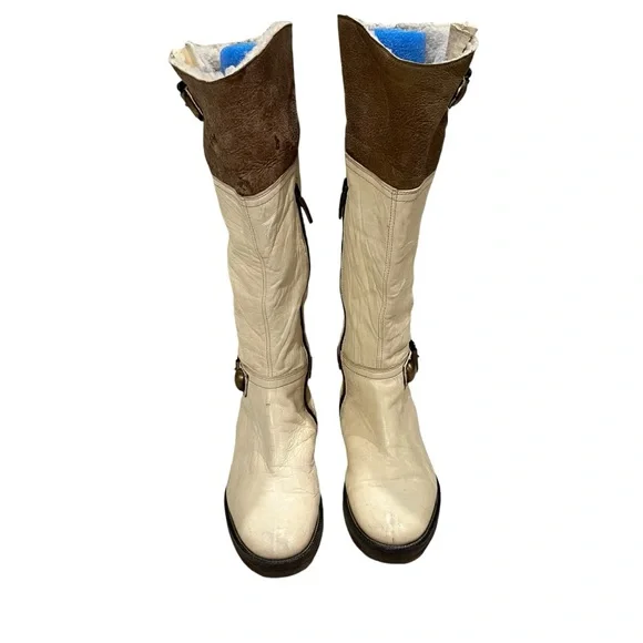 Manas Tall Fold-Down Faux Fur Lined Leather Boots, Sz 38 - Picture 4 of 16